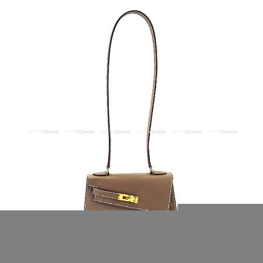 HERMES Shoulder bag Kelly mini 2 Kelly20 en Desordre Etoupe Veau Epsom Gold HW Stamp B[EXCELLENT][Authentic]