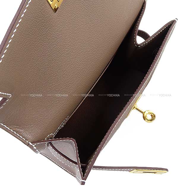 HERMES Shoulder bag Kelly mini 2 Kelly20 en Desordre Etoupe Veau Epsom Gold HW Stamp B[EXCELLENT][Authentic]