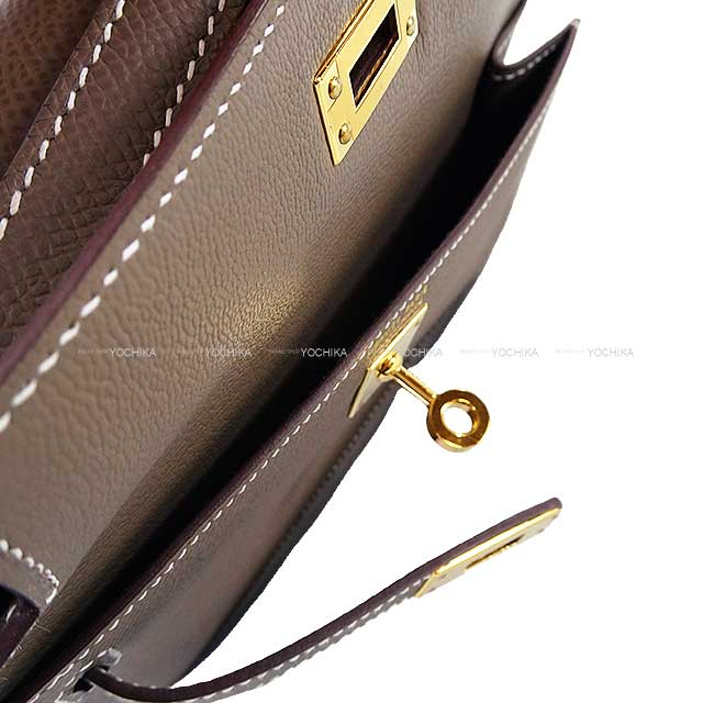 HERMES Shoulder bag Kelly mini 2 Kelly20 en Desordre Etoupe Veau Epsom Gold HW Stamp B[EXCELLENT][Authentic]