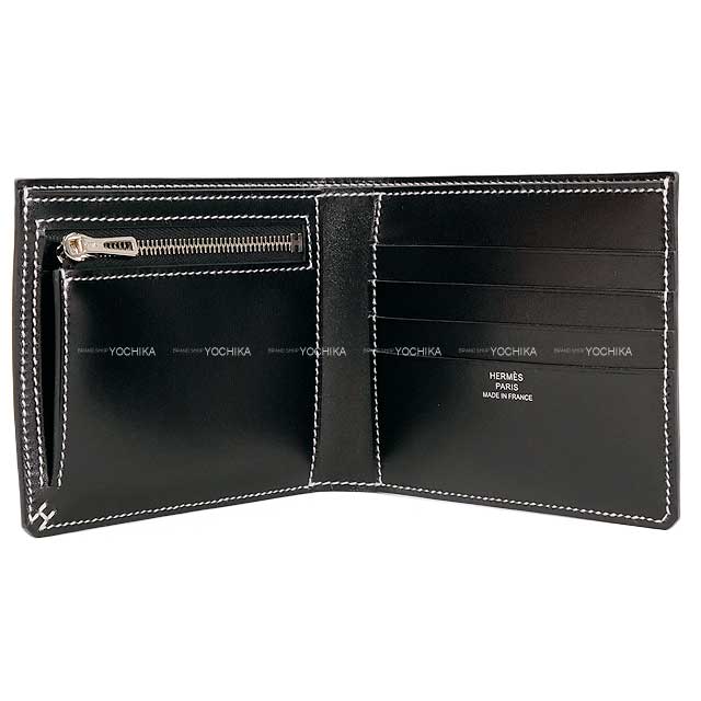 HERMES Bi-fold wallet H Sellier Compact Noir (Black) Box Calf Silver HW Stamp W[BRAND NEW][Authentic]