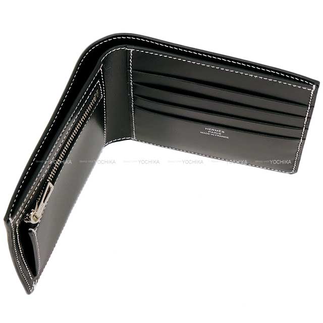 HERMES Bi-fold wallet H Sellier Compact Noir (Black) Box Calf Silver HW Stamp W[BRAND NEW][Authentic]