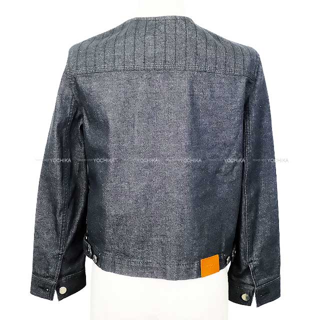 2022 SS HERMES Plainly colored jacket Ladies Denim Sellier Button Noir (Black) 34 Silver HW 2E0251DQ[EXCELLENT][Authentic]