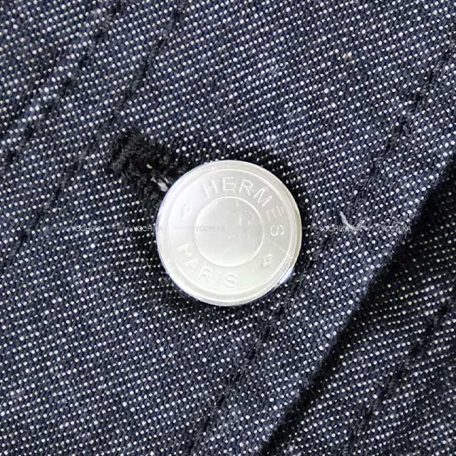 2022 SS HERMES Plainly colored jacket Ladies Denim Sellier Button Noir (Black) 34 Silver HW 2E0251DQ[EXCELLENT][Authentic]