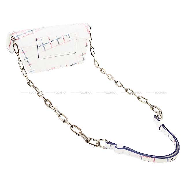 [Pre-loved] Maison Margiela Shoulder bag Snatched Small Check Chain Blanc (White)/Pink/Blue Calf Silver HW S56WF0159[LIKE NEW][Authentic]