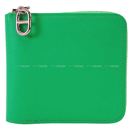 HERMES Bi-fold wallet Zip en go Chaine D'ancre Vert comics Silver HW Stamp B[EXCELLENT][Authentic]