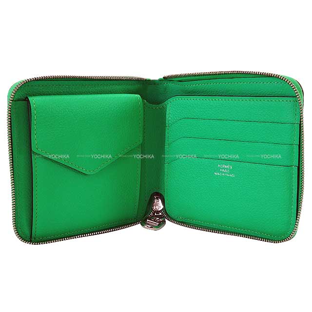 HERMES Bi-fold wallet Zip en go Chaine D'ancre Vert comics Silver HW Stamp B[EXCELLENT][Authentic]