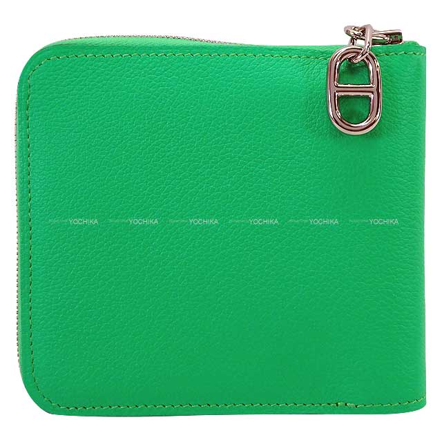 HERMES Bi-fold wallet Zip en go Chaine D'ancre Vert comics Silver HW Stamp B[EXCELLENT][Authentic]