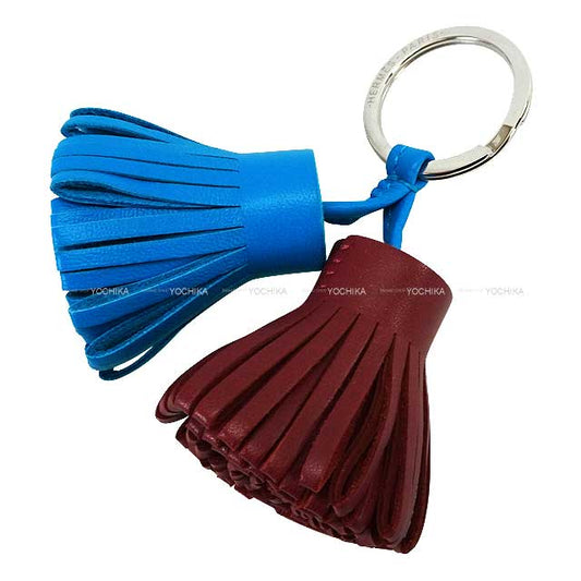 HERMES key ring Carmen Unodos Bleu Zanzibar/Rouge H Agneau Milo Silver HW[BRAND NEW][Authentic]