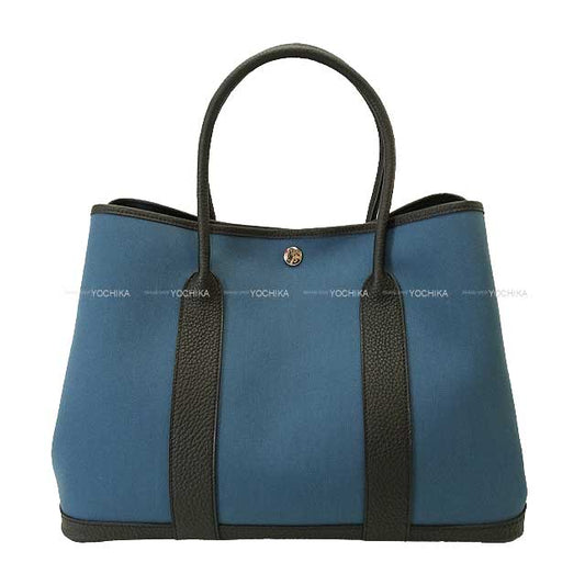 HERMES tote bag Garden Party 36 PM Bleu Tempete/Noir (Black) Toile H/Veau Negonda Silver HW Stamp W[BRAND NEW][Authentic]