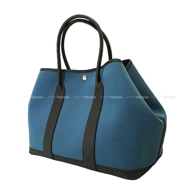 HERMES tote bag Garden Party 36 PM Bleu Tempete/Noir (Black) Toile H/Veau Negonda Silver HW Stamp W[BRAND NEW][Authentic]