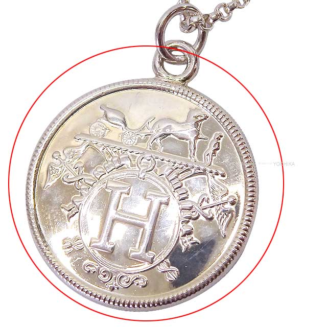 [Pre-loved] HERMES necklace Logo Charm Pendant Long Ex-Libris MM Silver925 K18PG[LIKE NEW][Authentic]