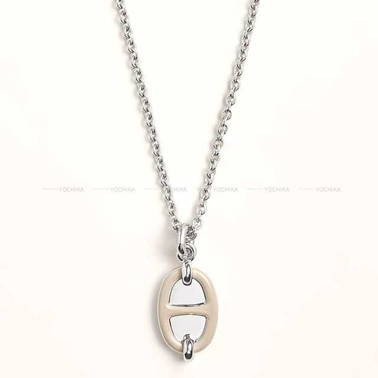 HERMES necklace Pendant Mini Maillon PM Marron Glace Silver Plated/lacquer[EXCELLENT][Authentic]