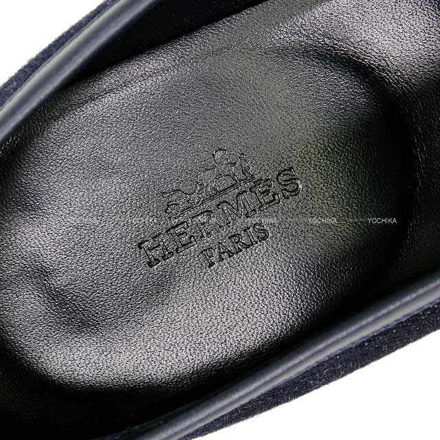 [Pre-loved] HERMES loafers Fringe Moccasins  Loyal #38.5 Navy Denim/Calf Silver HW[LIKE NEW][Authentic]