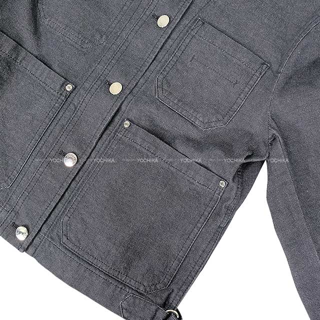 2022SS HERMES Plainly colored jacket Denim Sellier Button Noir (Black) Cotton/Polyurethane 38 Silver HW[EXCELLENT][Authentic]