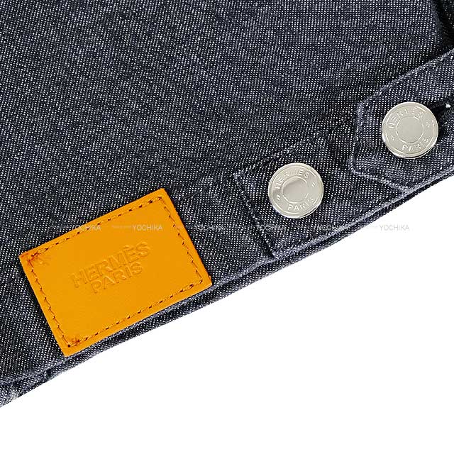 2022SS HERMES Plainly colored jacket Denim Sellier Button Noir (Black) Cotton/Polyurethane 38 Silver HW[EXCELLENT][Authentic]