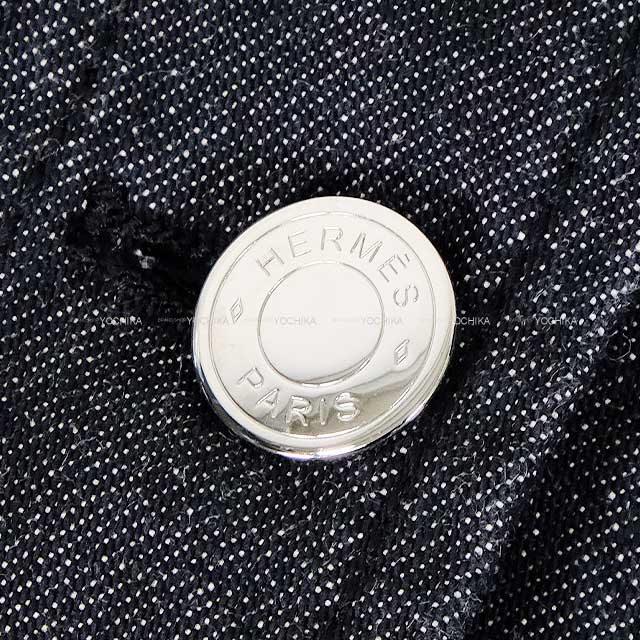 2022SS HERMES Plainly colored jacket Denim Sellier Button Noir (Black) Cotton/Polyurethane 38 Silver HW[EXCELLENT][Authentic]