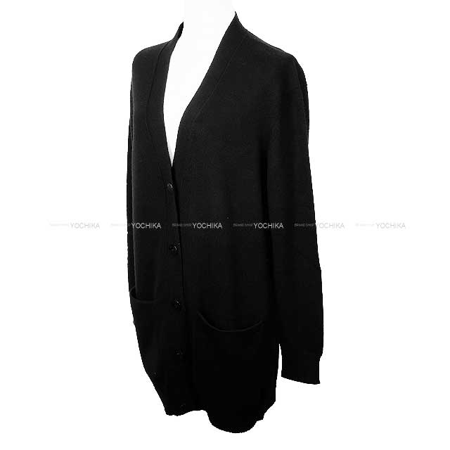 HERMES Cardigan Long Knit Sweater Sellier Button Noir (Black) Cashmere 36[EXCELLENT][Authentic]