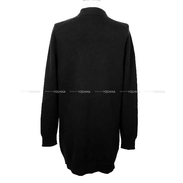 HERMES Cardigan Long Knit Sweater Sellier Button Noir (Black) Cashmere 36[EXCELLENT][Authentic]