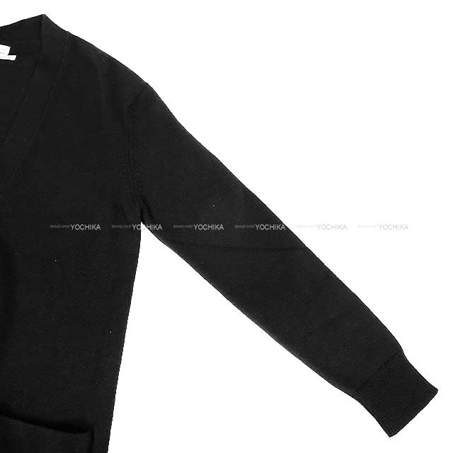 HERMES Cardigan Long Knit Sweater Sellier Button Noir (Black) Cashmere #36[EXCELLENT][Authentic]