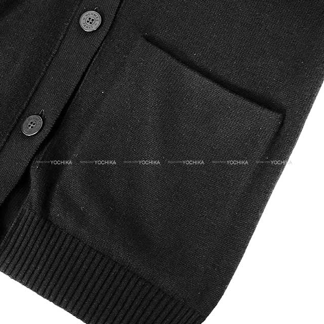 HERMES Cardigan Long Knit Sweater Sellier Button Noir (Black) Cashmere 36[EXCELLENT][Authentic]