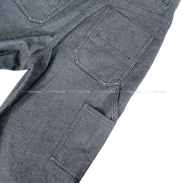 2022SS HERMES cropped pants Denim Sellier Button Center Pleated Noir (Black) Cotton/Polyurethane 36[EXCELLENT][Authentic]