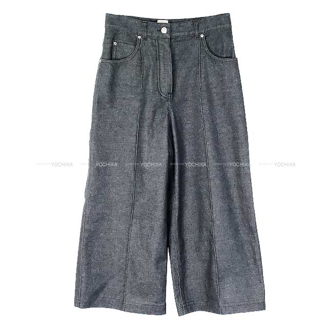 2022SS HERMES cropped pants Denim Sellier Button Center Pleated Noir (Black) Cotton/Polyurethane 36[EXCELLENT][Authentic]