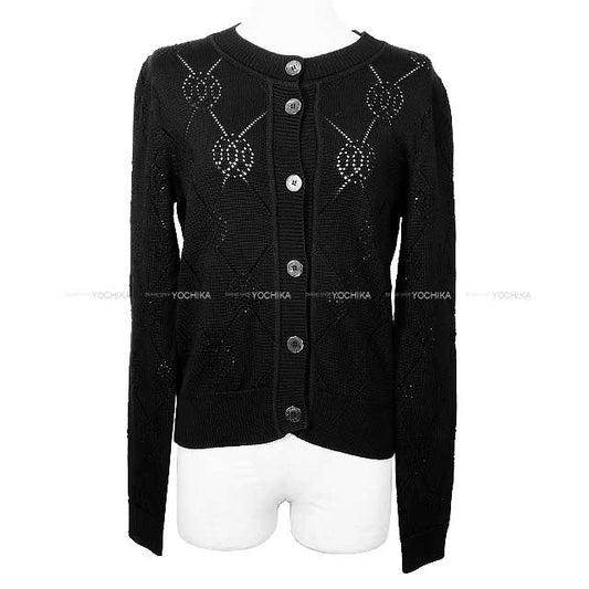 2022SS HERMES Cardigan Micro H Lift Noir (Black) Reyon/Cotton #38[EXCELLENT][Authentic]