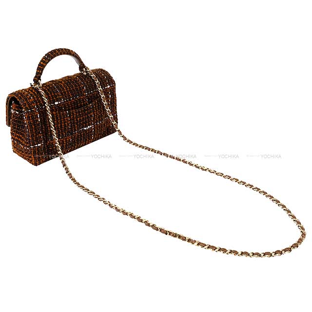 CHANEL Shoulder bag Top handle Matelasse 20 mini flap Chain Brown Tweed Champagne Gold HW AS2431[EXCELLENT][Authentic]