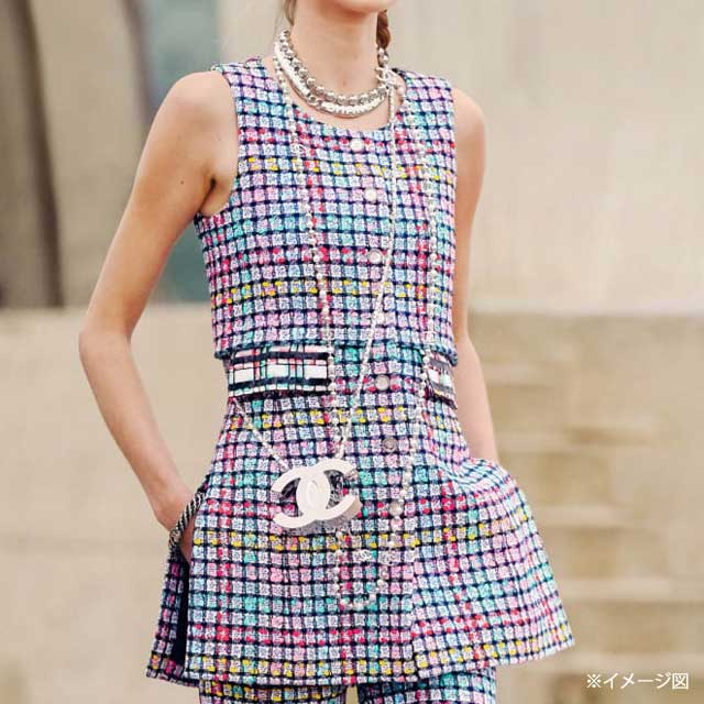 2025 Cruise line CHANEL Shoulder bag Long necklace Coco mark metal chain Blanc (White) Metal/Calf Silver HW ABE814[BRAND NEW][Authentic]