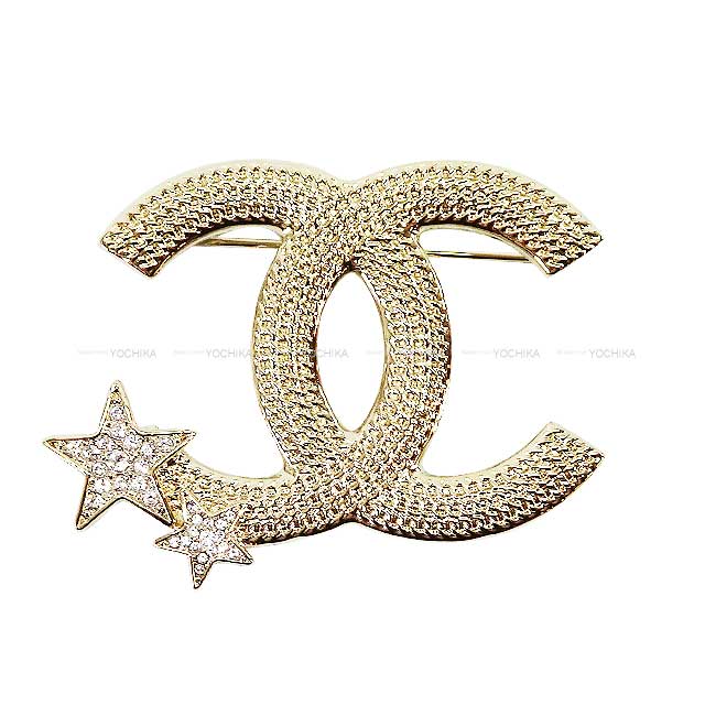 CHANEL broach Big Coco Mark Star Rhinestone Rope Champagne Gold HW ABB505[EXCELLENT][Authentic]