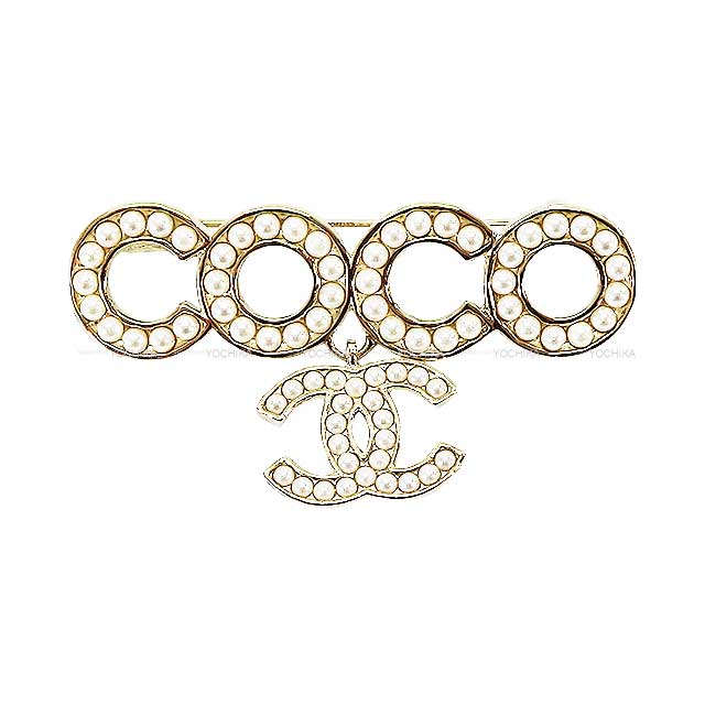 CHANEL broach Coco logo pearl dangling Pearl Champagne Gold HW[EXCELLENT][Authentic]