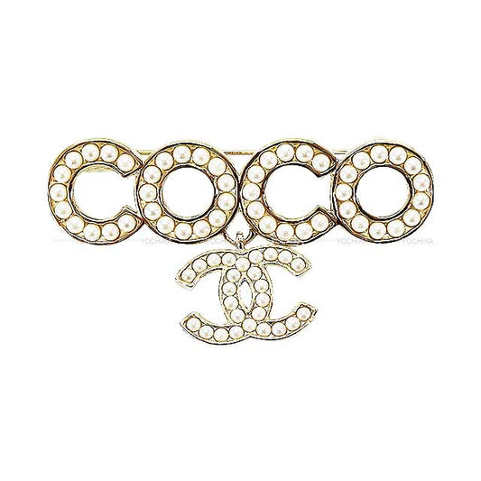 CHANEL broach Coco logo pearl dangling Pearl Champagne Gold HW[EXCELLENT][Authentic]