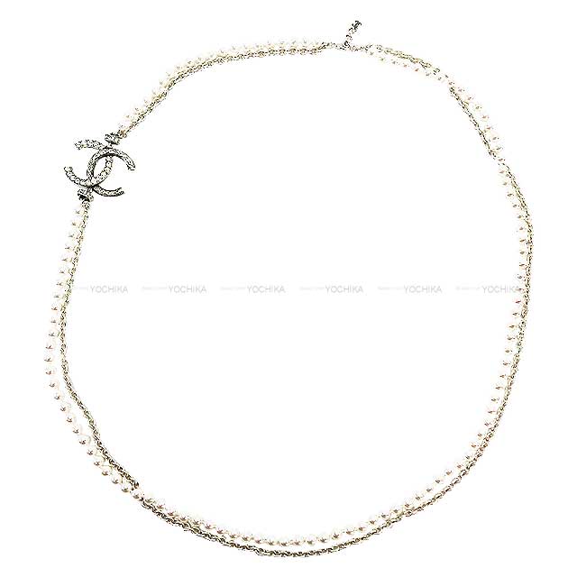 2023 Metiers d'art CHANEL necklace Rhinestone Coco Mark Pearl Chain Long Costume Pearl/Strauss Silver HW ABD784[EXCELLENT][Authentic]