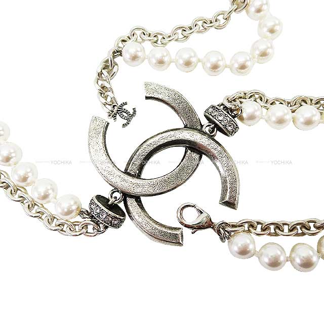 2023 Metiers d'art CHANEL necklace Rhinestone Coco Mark Pearl Chain Long Costume Pearl/Strauss Silver HW ABD784[EXCELLENT][Authentic]