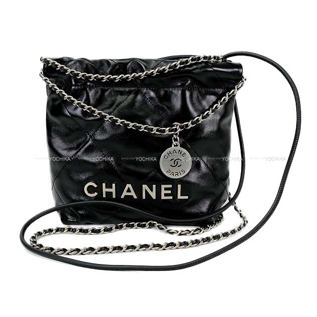 CHANEL Shoulder bag CHANEL 22 Mini MATRASSE hobo with medal charm Chain Noir (Black) Shiny Calfskin Mat Silver HW AS3980[BRAND NEW][Authentic]