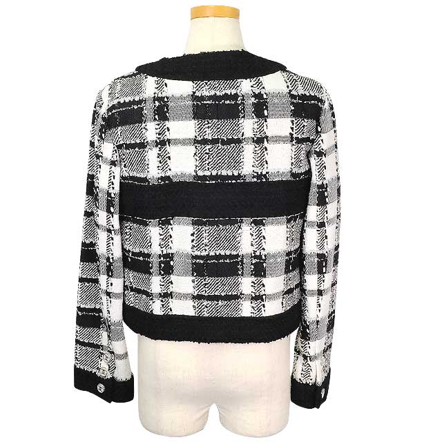 2023 SS CHANEL Plainly colored jacket Ladies Tweed Coco button Glen check pattern Blanc (White)/Noir (Black) Tweed 34 P74407[EXCELLENT][Authentic]