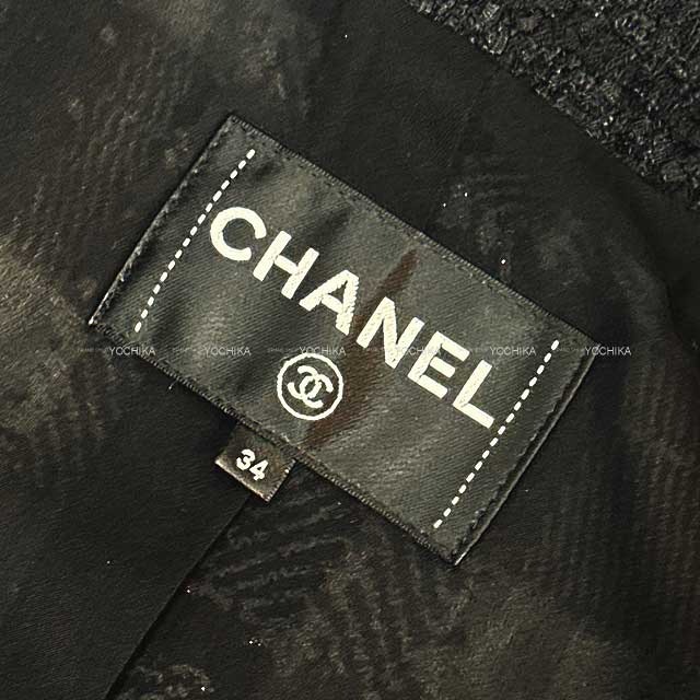 2023 SS CHANEL Plainly colored jacket Ladies Tweed Coco button Glen check pattern Blanc (White)/Noir (Black) Tweed 34 P74407[EXCELLENT][Authentic]