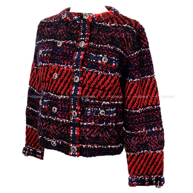 2023 AW CHANEL Plainly colored jacket Women's Tweed Mini COCO Mark Buttons Rouge/Black/White Cashmere #36 P75716[EXCELLENT][Authentic]