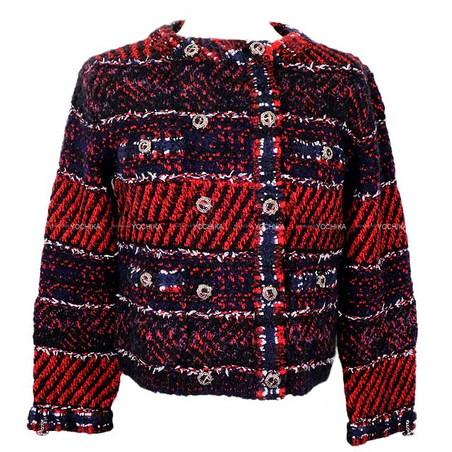 2023 AW CHANEL Plainly colored jacket Women's Tweed Mini COCO Mark Buttons Rouge/Black/White Cashmere #36 P75716[EXCELLENT][Authentic]