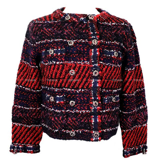 2023 AW CHANEL Plainly colored jacket Women's Tweed Mini COCO Mark Buttons Rouge/Black/White Cashmere #36 P75716[EXCELLENT][Authentic]