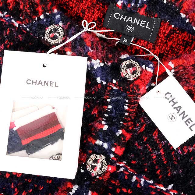 2023 AW CHANEL Plainly colored jacket Women's Tweed Mini COCO Mark Buttons Rouge/Black/White Cashmere #36 P75716[EXCELLENT][Authentic]