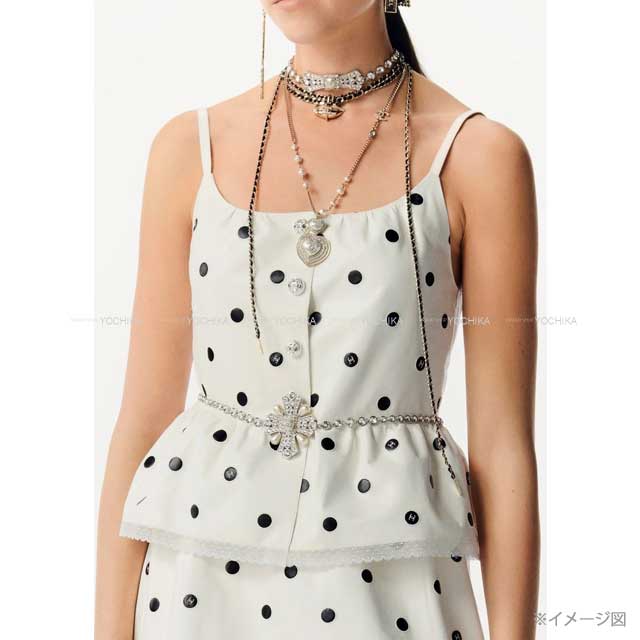 2023SS CHANEL Camisole Bustier Peplum Dot Bicolor Coco Mark Blanc (White)/Noir (Black) Lambskin 34 P74921[EXCELLENT][Authentic]