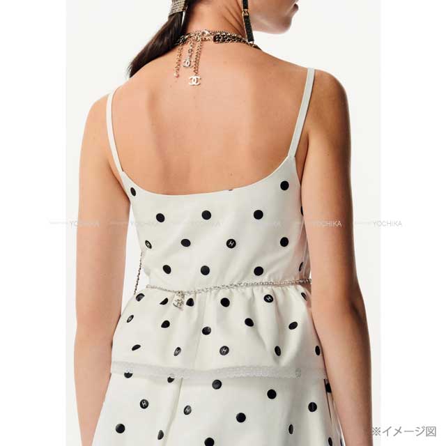 2023SS CHANEL Camisole Bustier Peplum Dot Bicolor Coco Mark Blanc (White)/Noir (Black) Lambskin 34 P74921[EXCELLENT][Authentic]