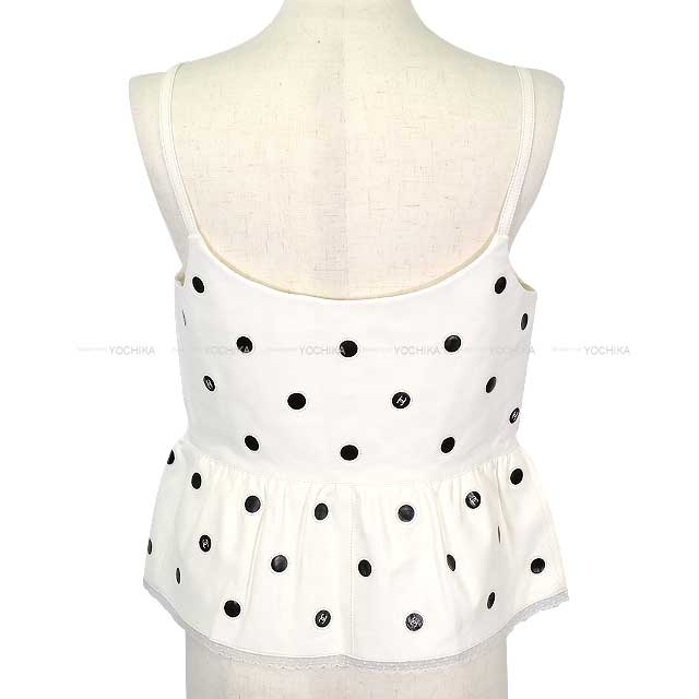 2023SS CHANEL Camisole Bustier Peplum Dot Bicolor Coco Mark Blanc (White)/Noir (Black) Lambskin 34 P74921[EXCELLENT][Authentic]