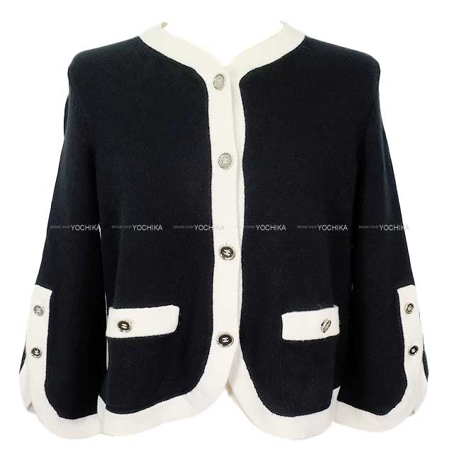 2025 CHANEL Cardigan Womans three quarter sleeve coco button bi-color Noir (Black)/Blanc (White) Cashmere 34 P78954[BRAND NEW][Authentic]