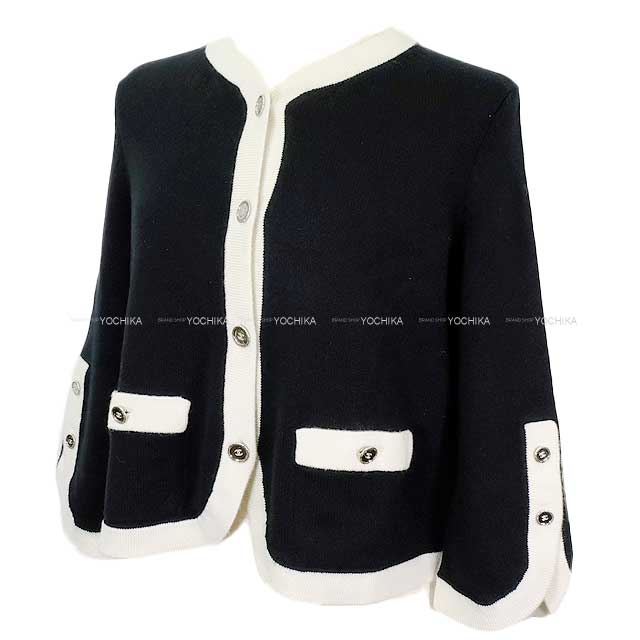 2025 CHANEL Cardigan Womans three quarter sleeve coco button bi-color Noir (Black)/Blanc (White) Cashmere 34 P78954[BRAND NEW][Authentic]