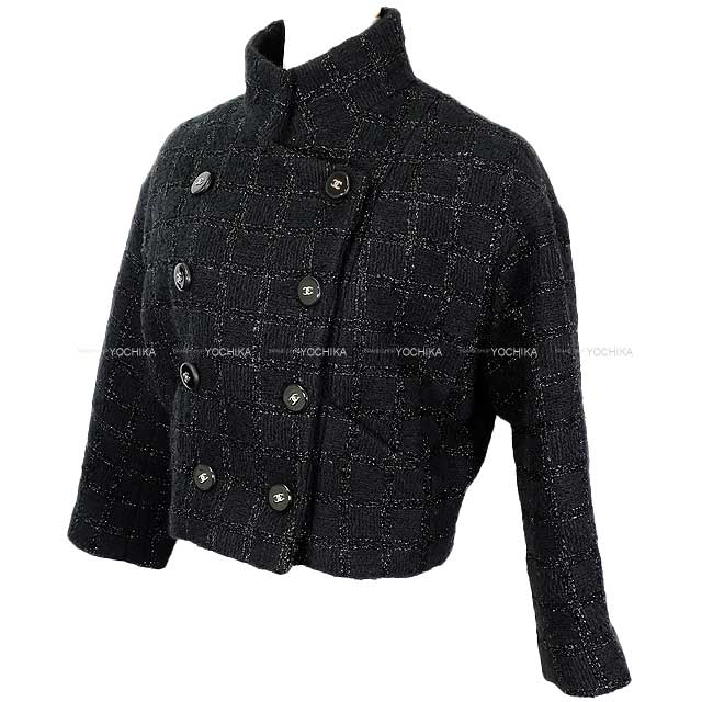 2024AW CHANEL Women's Tweed Jacket three-quarter length coco button window check Noir (Black) 35% Wool / 33% Cotton / 23% Polyester / 8% Polyamide #34 P78203[BRAND NEW][Authentic]