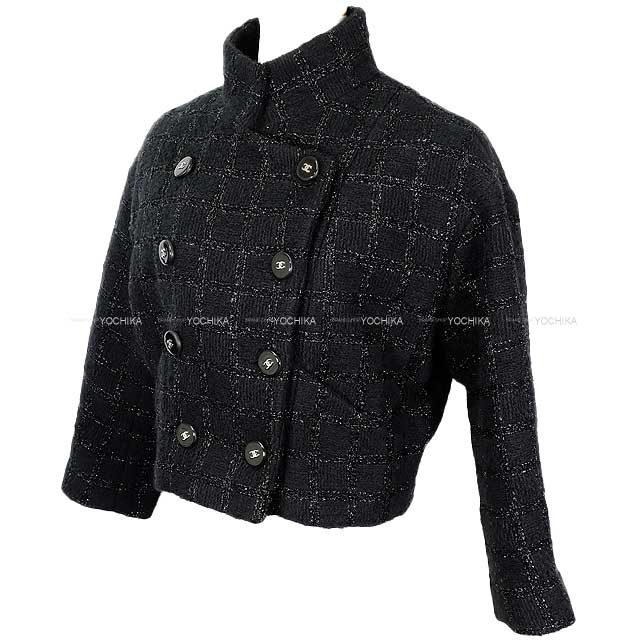 2024AW CHANEL Women's Tweed Jacket three-quarter length coco button window check Noir (Black) 35% Wool / 33% Cotton / 23% Polyester / 8% Polyamide 34 P78203[BRAND NEW][Authentic]