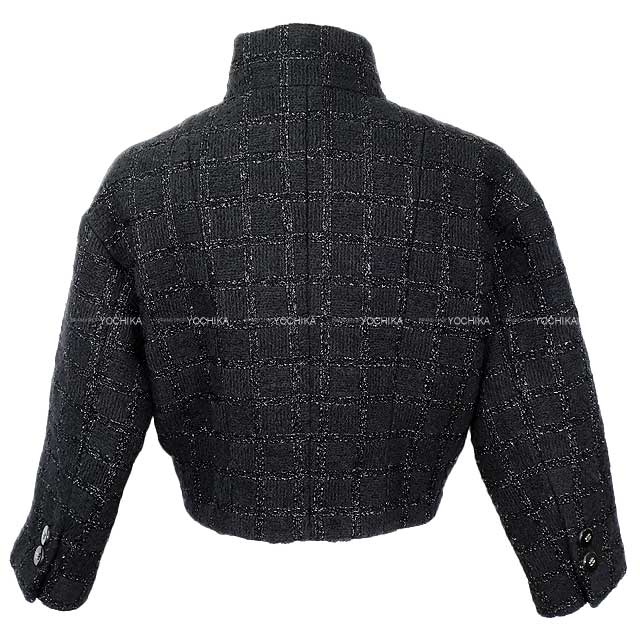 2024AW CHANEL Women's Tweed Jacket three-quarter length coco button window check Noir (Black) 35% Wool / 33% Cotton / 23% Polyester / 8% Polyamide #34 P78203[BRAND NEW][Authentic]