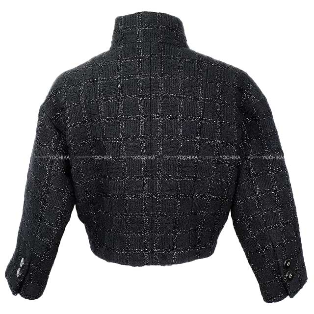 2024AW CHANEL Women's Tweed Jacket three-quarter length coco button window check Noir (Black) 35% Wool / 33% Cotton / 23% Polyester / 8% Polyamide 34 P78203[BRAND NEW][Authentic]